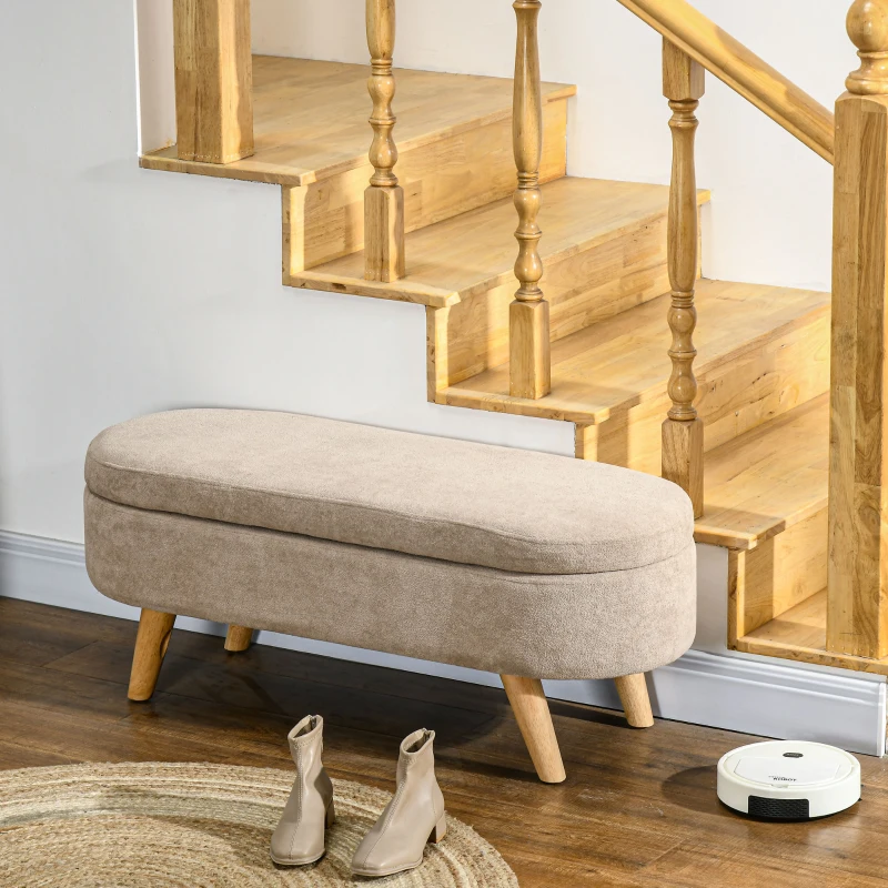HOMCOM Storage Ottoman Bench, 43.3" Upholstered End of Bed Bench with Wood Legs, Modern Entryway Bench, Beige