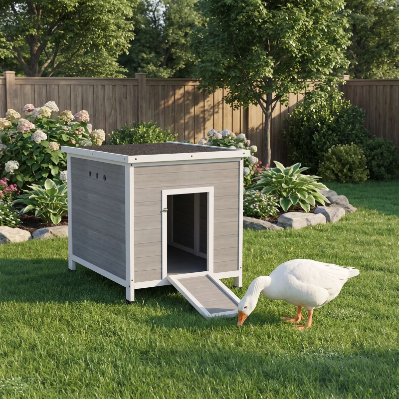 PawHut Wooden Duck Coop with Openable Roof, Removable Floor, Double Doors, Ramp, for 2-4 Ducks, Chickens, 25" x 32" x 30"