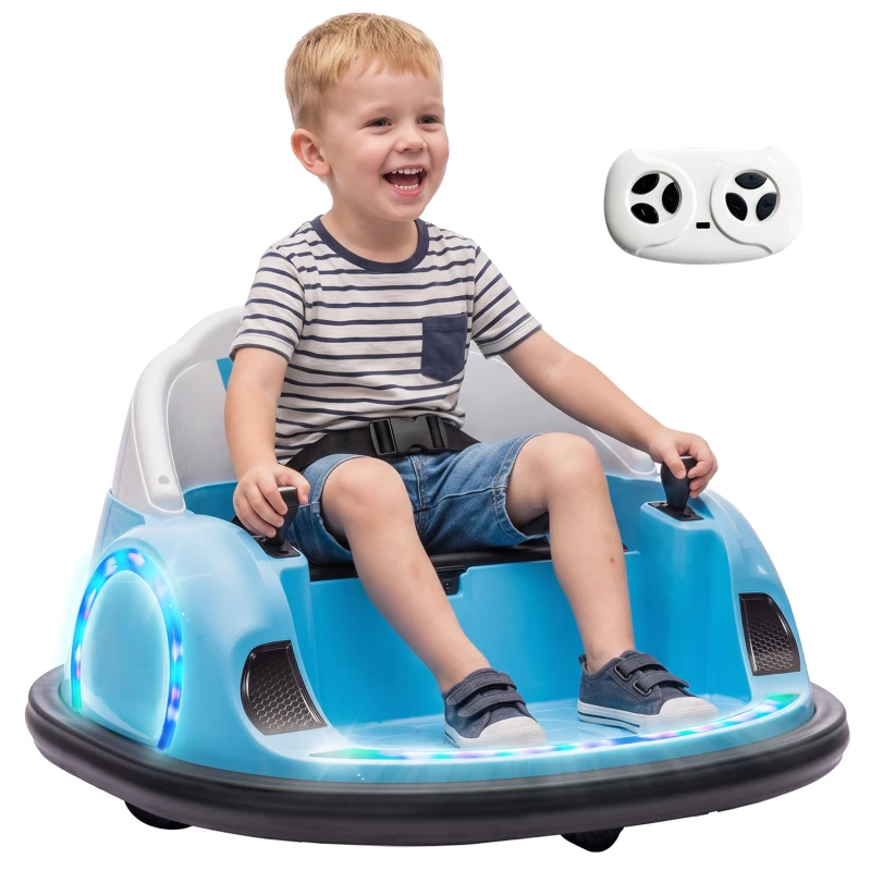 Qaba 12V Bumper Car for Toddlers, Ride On Car with 360 Degree Remote Control, Lights Music Horn, for 1.5-5 Years, Light Blue