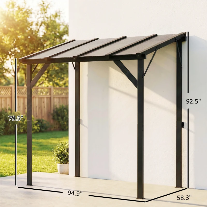 Outsunny Hardtop Grill Gazebo, Lean-to BBQ Shelter with Polycarbonate Roof for Outdoor, Patio, Lawn
