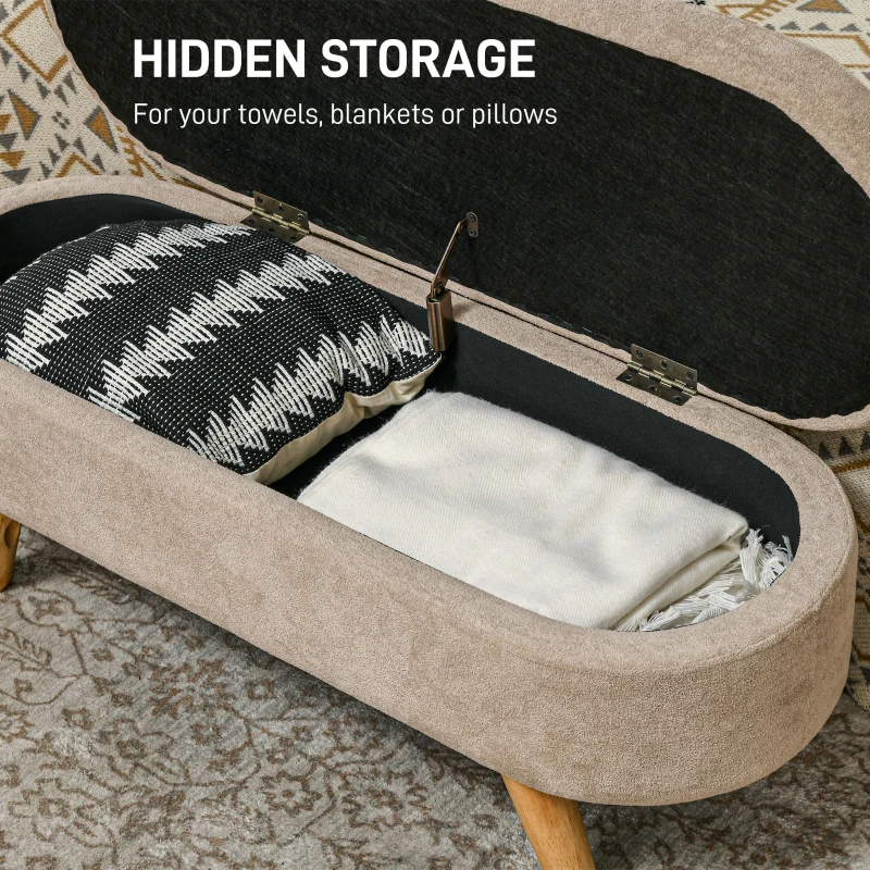 HOMCOM Storage Ottoman Bench, 43.3" Upholstered End of Bed Bench with Wood Legs, Modern Entryway Bench, Beige