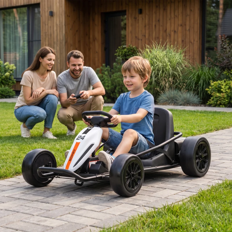 Qaba 24V Electric Drift Go Kart for Kids with Dual Motors, Soft Start, PU Wheels, Max 7.5MPH, for Ages 6+, White