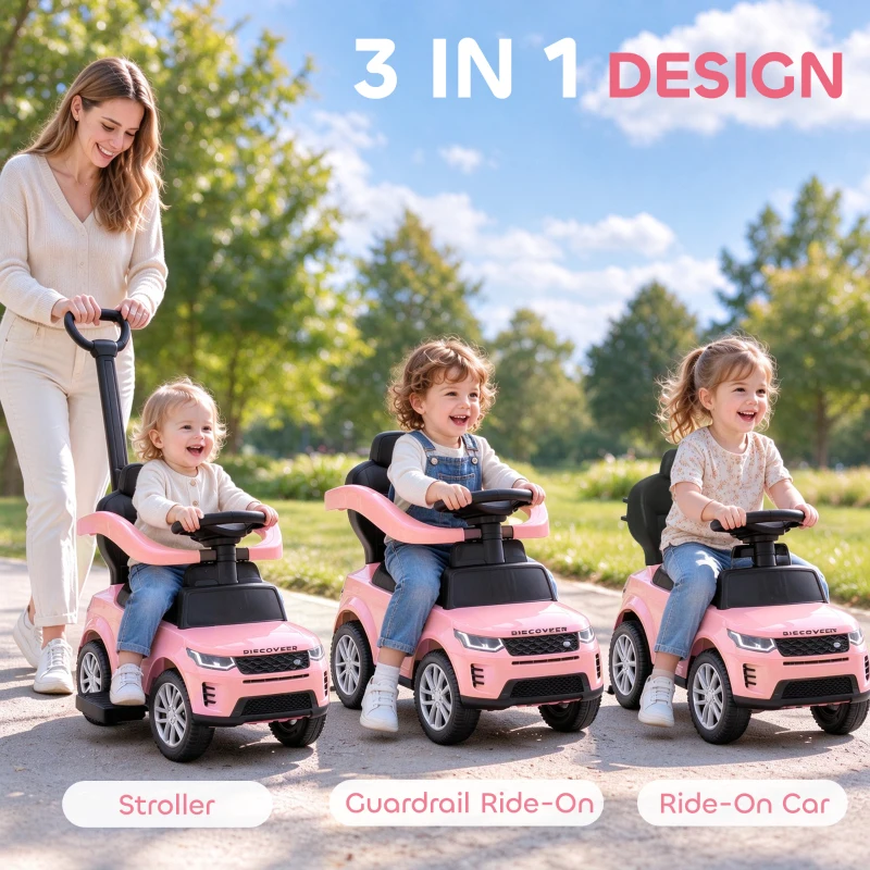 Qaba Land Rover Discovery Licensed 2-in-1 Ride On Push Car with Removable Parent Handle, Under-Seat Storage, Pink