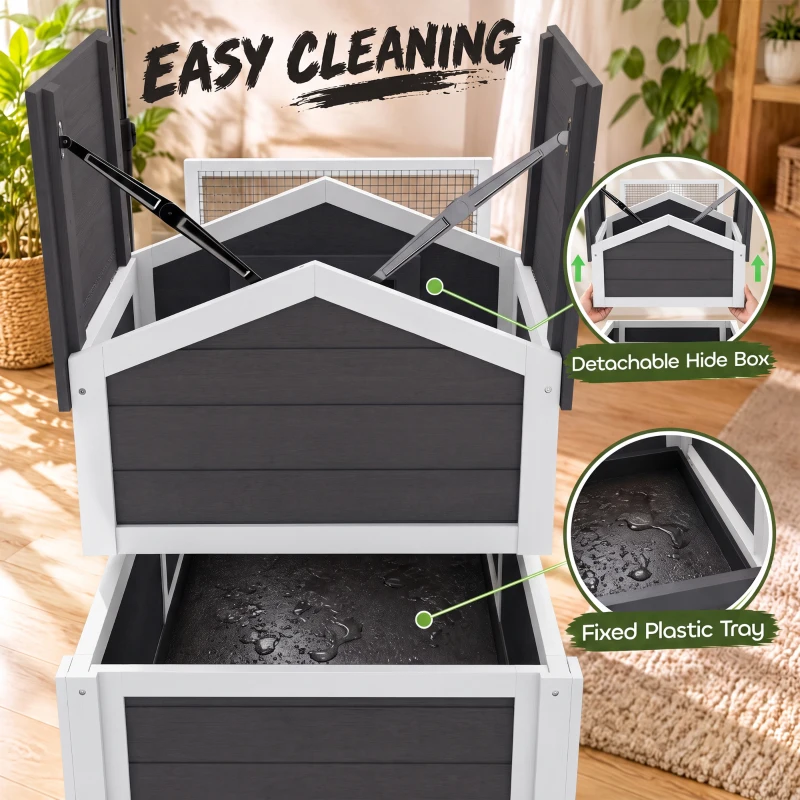 PawHut Tortoise Enclosure Tortoise House w/ Adjustable Lamp Holder, Storage Shelf, Removable Main House, Openable Lid, Gray