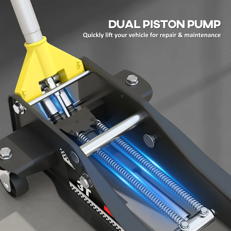 HOMCOM 3 Ton Low Profile Floor Jack 3"-19.6" Lifting Range Heavy Duty Car Jack Dual Piston Lift Pump Non-slip Handle Yellow