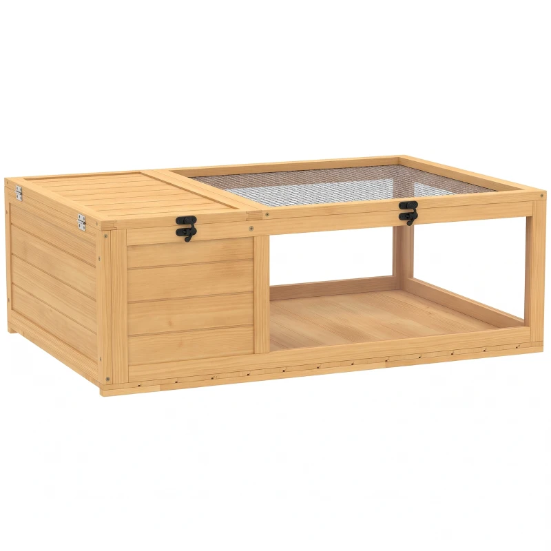PawHut Wooden Reptile Cage with Top Access for Turtles, Lizards, Snakes, Yellow