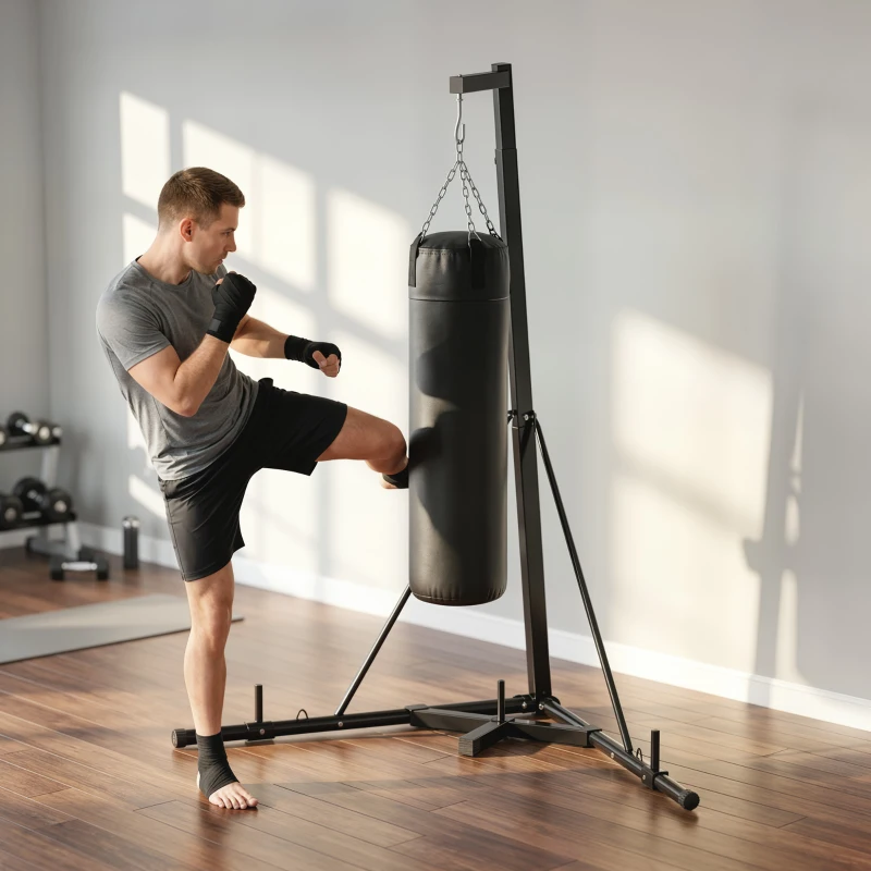 Soozier Foldable Punch Bag Stand, Adjustable Height Heavy Bag Stand with Weighted Base, Freestanding for Home Gym, Stand Only
