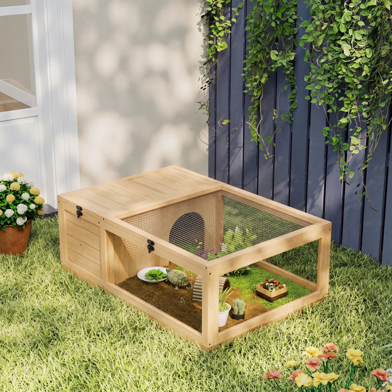 PawHut Wooden Reptile Cage with Top Access for Turtles, Lizards, Snakes, Yellow