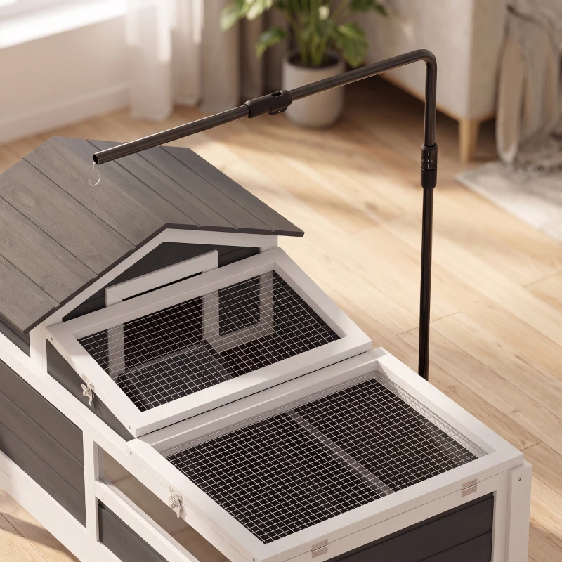 PawHut Tortoise Enclosure Tortoise House w/ Adjustable Lamp Holder, Storage Shelf, Removable Main House, Openable Lid, Gray