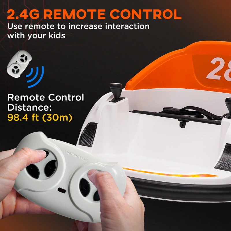 Qaba 12V Bumper Car for Toddlers, Ride On Car with 360 Degree Remote Control, Lights Music Horn, for 1.5-5 Years, Orange