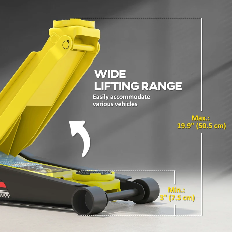 HOMCOM 3 Ton Low Profile Floor Jack 3"-19.6" Lifting Range Heavy Duty Car Jack Dual Piston Lift Pump Non-slip Handle Yellow