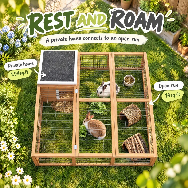 PawHut Rabbit Hutch, Waterproof Rabbit House for Small Animals, Natural
