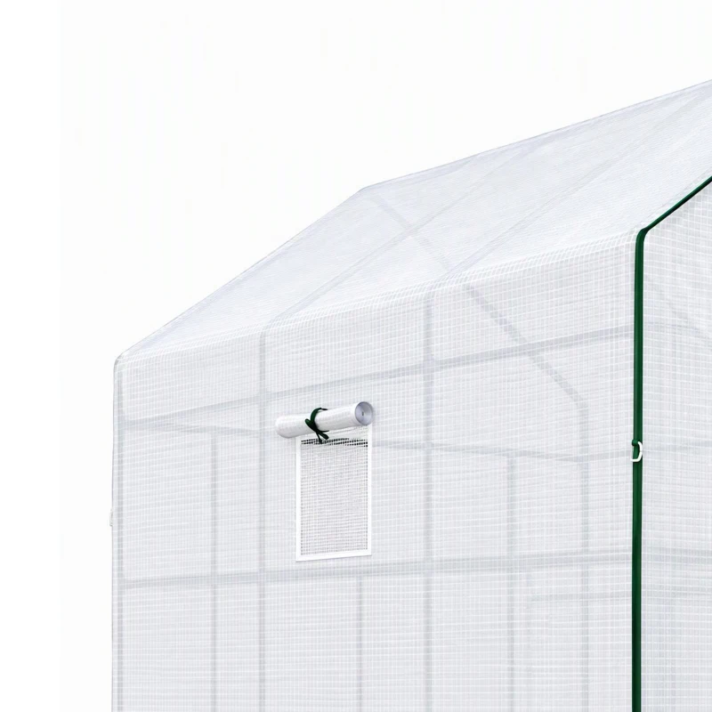 Outsunny Walk-in Greenhouse with 3 Tier, Garden Plant Growhouse with Roll-up Door and Mesh Windows, 140 x 213 x 190 cm, White