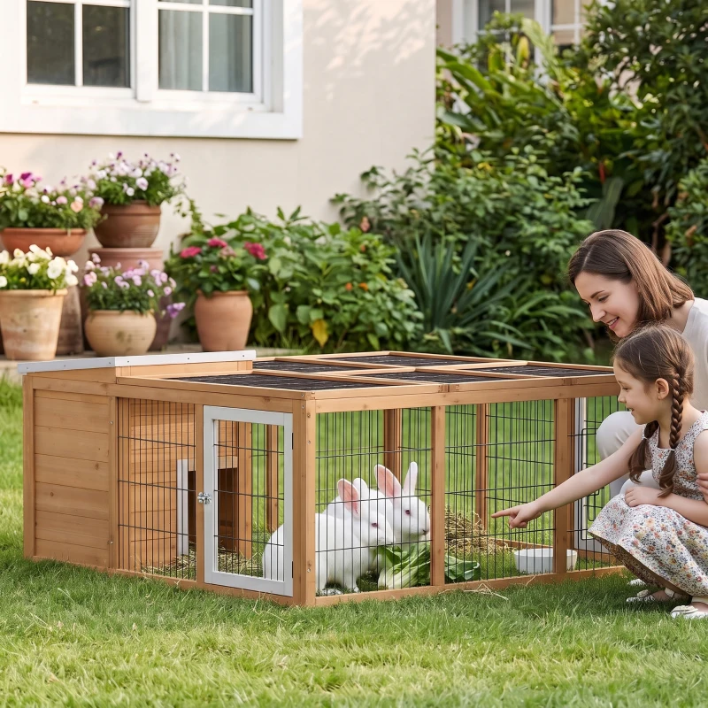 PawHut Rabbit Hutch, Waterproof Rabbit House for Small Animals, Natural