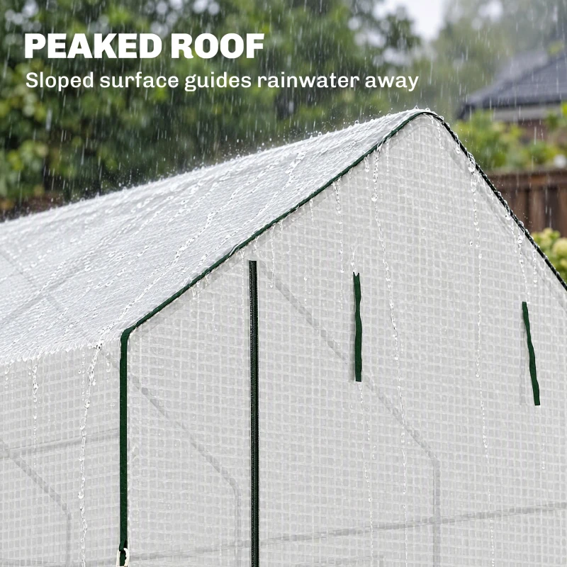 Outsunny Walk-in Greenhouse with 3 Tier, Garden Plant Growhouse with Roll-up Door and Mesh Windows, 140 x 213 x 190 cm, White