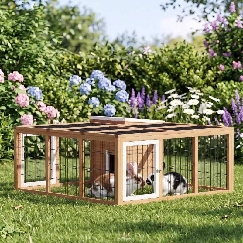 PawHut Rabbit Hutch, Waterproof Rabbit House for Small Animals, Natural
