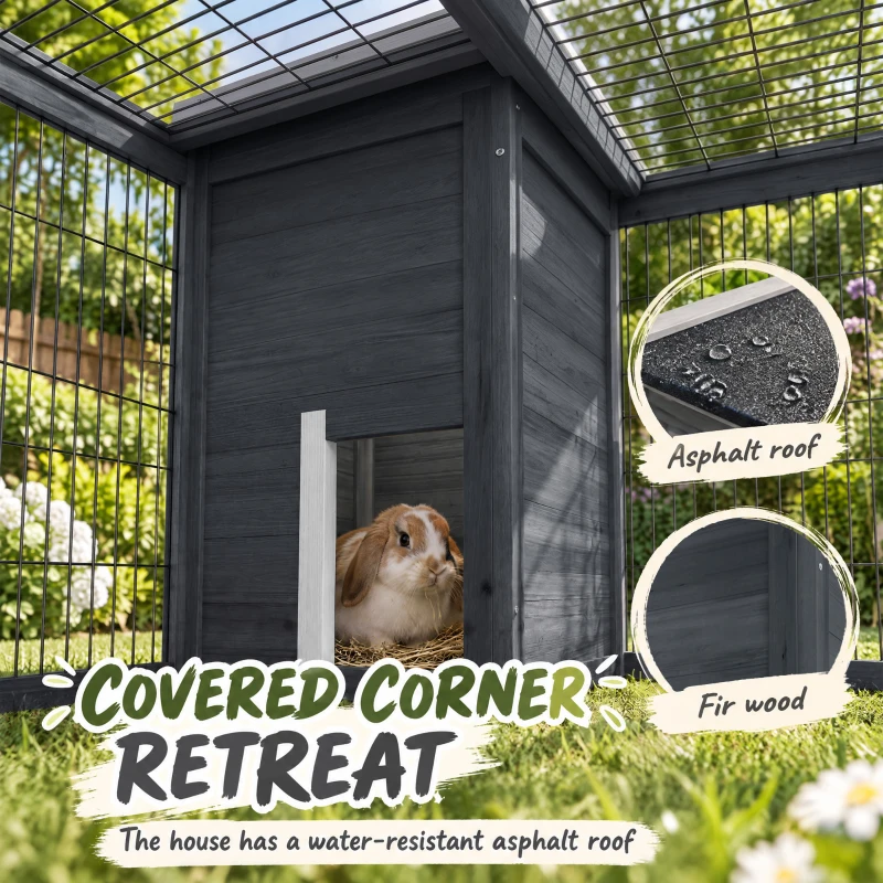PawHut Rabbit Hutch, Waterproof Rabbit House for Small Animals, Gray