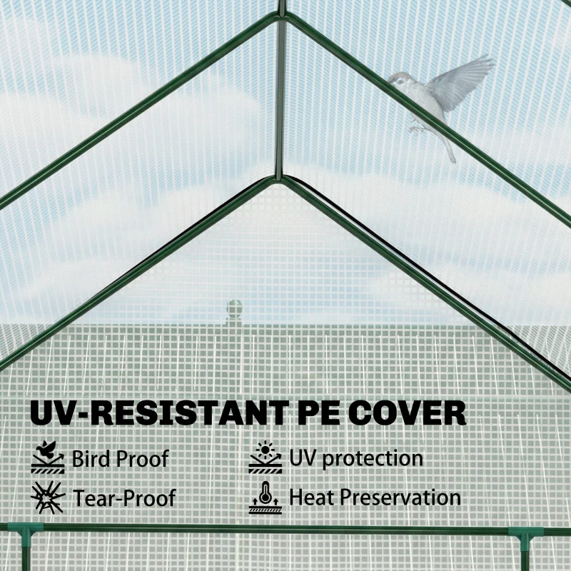 Outsunny Walk-in Greenhouse with 3 Tier, Garden Plant Growhouse with Roll-up Door and Mesh Windows, 140 x 213 x 190 cm, White