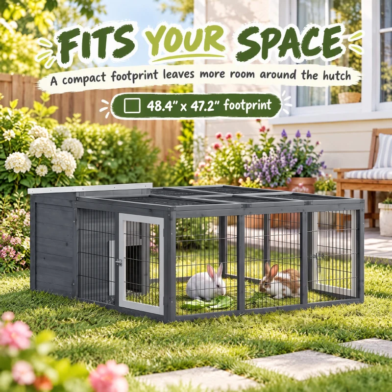 PawHut Rabbit Hutch, Waterproof Rabbit House for Small Animals, Gray