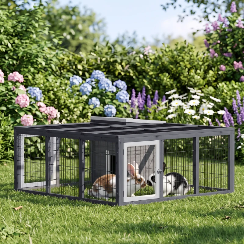 PawHut Rabbit Hutch, Waterproof Rabbit House for Small Animals, Gray