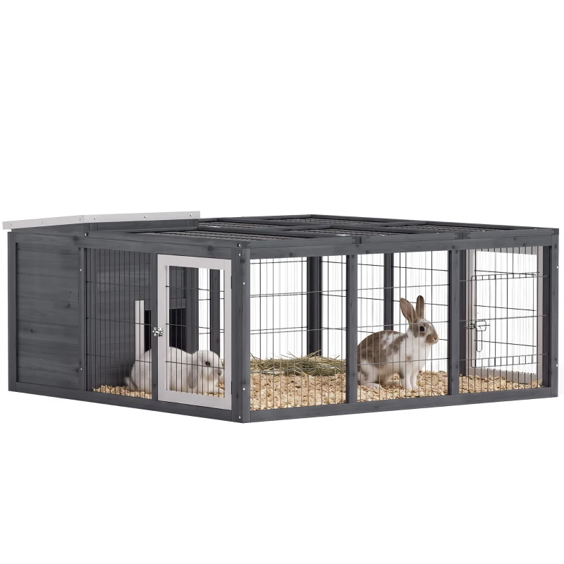 PawHut Rabbit Hutch, Waterproof Rabbit House for Small Animals, Gray