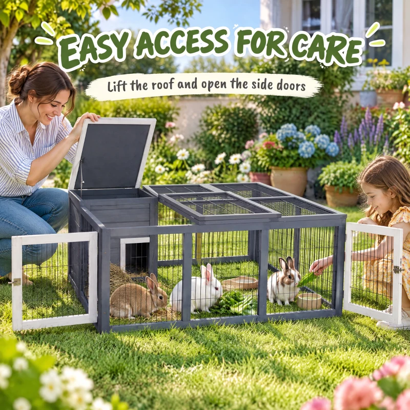 PawHut Rabbit Hutch, Waterproof Rabbit House for Small Animals, Gray