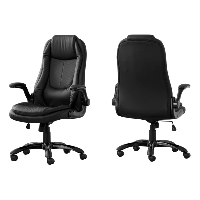 Monarch Gaming-Style High-Back Office Chair with Fixed Arm Rests and Extra Padding - Black Leather-Look
