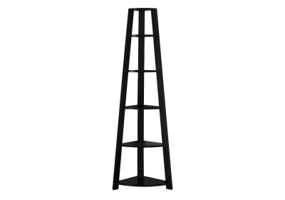 Monarch 72" Contemporary 5-Shelf Wood Grain-Look Corner Accent Display Bookcase - Black Finish