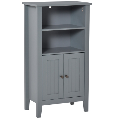 kleankin Bathroom Cabinet Organizer with 2-Tier Open Shelves, Double Door Enclosed Storage and Elevated Base, Dark Grey