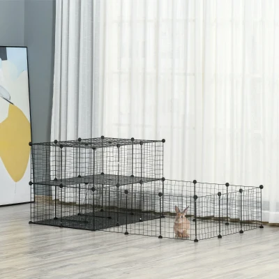 PawHut Pet Playpen with Door, Metal Cage, Black