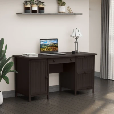 HOMCOM Vintage Executive Computer Desk, Brown with Cabinet & Drawers