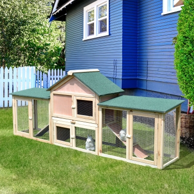 PawHut Deluxe Wooden Rabbit Hutch Outdoor w/ Large Run w/ Ladder