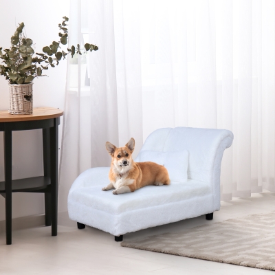 PawHut Pet Sofa Small Sized Dog Sponge Cushioned Soft Long Plush Bed Lounge w/ Pillow