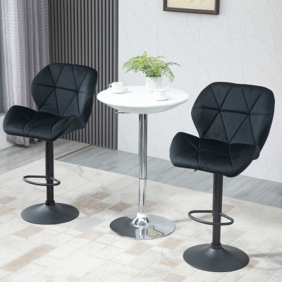 HOMCOM Bar Stool Set of 2 Fabric Adjustable Height Armless Upholstered Counter Chairs with Swivel Seat, Black