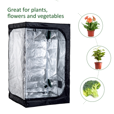 Outsunny Hydroponics Growing Tent Reflective Room Lightproof Waterproof Oxford Cloth Black 47"L x 47"W x 79"H