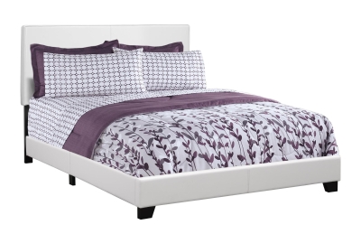 Monarch Queen Size Contemporary Upholstered Bed Frame with Wood Legs - White Leather Look