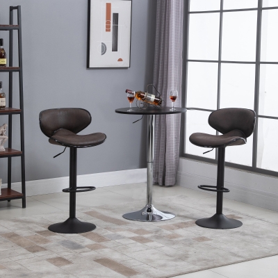 HOMCOM Vintage Bar Stool Set of 2 Faux Leather Adjustable Height Armless Chairs with Swivel Seat, Dark Brown