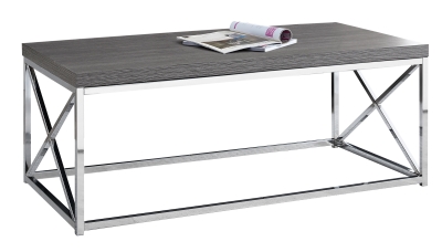 Monarch 44" Contemporary Wood Grain-Look Top Polished Chrome Metal Base Accent Coffee Table - Grey Finish