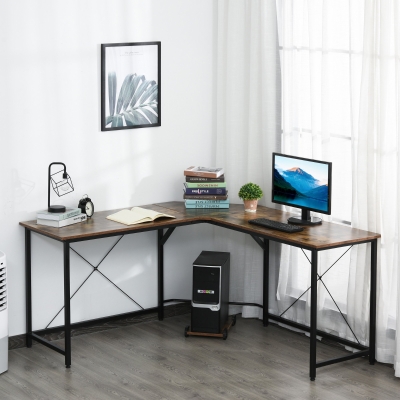 HOMCOM L-Shaped Desk, 59" Corner Computer Desk, Writing Workstation for Home, Office, Study, Dorm, Rustic Brown