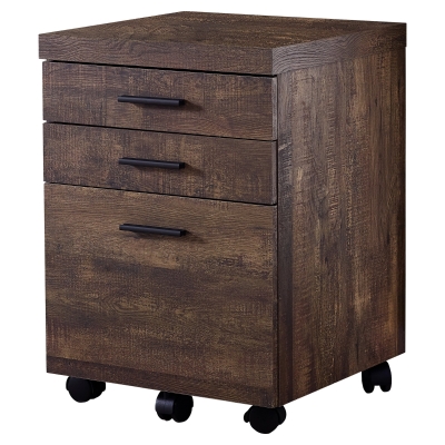 Monarch Contemporary Rustic Reclaimed Wood-look 3 Drawer Filing Cabinet with Castors - Brown