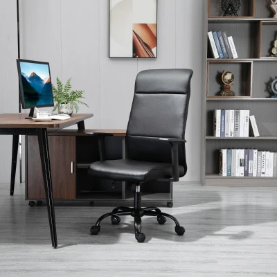 Vinsetto Modern High-Back Office Chair, Black Faux Leather Swivel