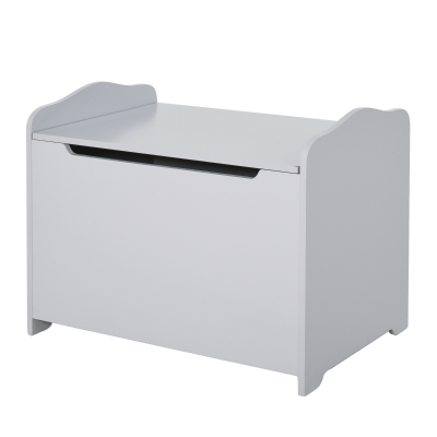 Qaba Kids Wooden Toy Storage Box Organizer Chest with Safety Pneumatic Rod, Large Chest Space, & Groove Handle - Grey