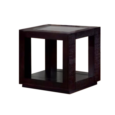 Monarch Contemporary Square Glass Top End Accent Table - Cappuccino Veneer