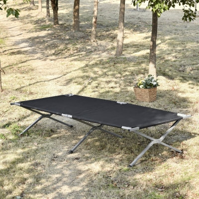 Outsunny Folding Camping Bed Portable Outdoor Sleeping Cot w/ Carrying Bag Black