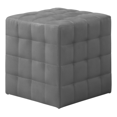 Monarch Tufted Cube Shaped Ottoman - Grey Leather-Look
