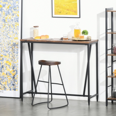 HOMCOM Rustic Industrial Bar Table Accent Pub Table with Metal Legs for Home Bar, Kitchen, Dining Room, Living Room, Walnut