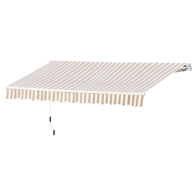 Outsunny 12' x 10' Manual Retractable Awning Outdoor Patio Exterior Window Awning with Adjustable & Versatile Design - Beige and White