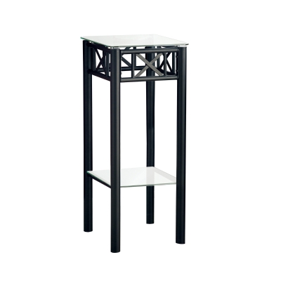 Monarch 28" Contemporary Tempered Glass Top Metal Frame 2-Tier Plant Stand Side Accent Table - Black Finish