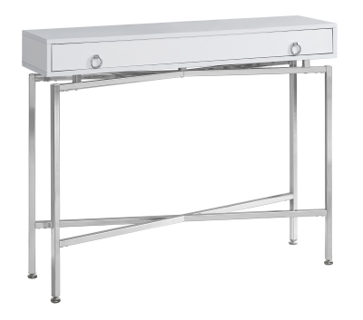 Monarch 42" Chic Glossy Finish Chrome Metal Base Storage Drawer Accent Console Table - White