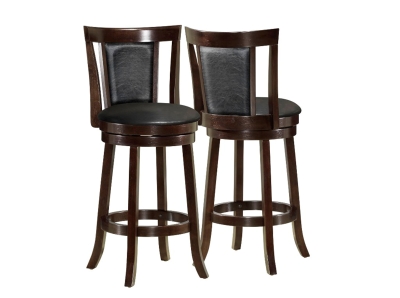 Monarch 2 Piece 43" PU Leather Padded Seat Bar Height Swivel Wooden Barstool Set - Cappuccino Brown